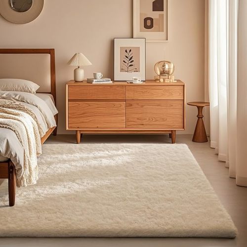 Ophanie Ivory Rugs for Bedroom Living Room, Fluffy Fuzzy Furry Carpet, Plush Soft Shaggy Bedside Indoor Floor 4x6 Cream Area Rug for Kids Girls Boys Baby Teen Dorm Nursery Home Decor Aesthetic