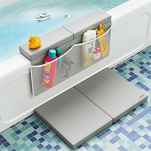 Premium Bath Kneeler, Baby Bath Kneeler and Elbow Rest Pad Set, Kneeling Pad for Bathing Baby, Knee Pads for Bathing Babies, Large Knee Pads (22 Inch × 13 Inch) with 4 Mesh Pockets (Large, Gray)