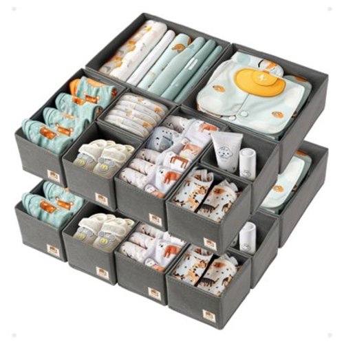 16Pack Drawer Organizer for Baby Clothes, Nursery Drawer Organizer with Zipper for Baby Diaper, Grey