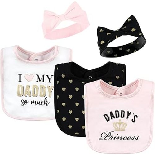 Hudson Baby Unisex BabyCotton Bib and Headband or Caps Set