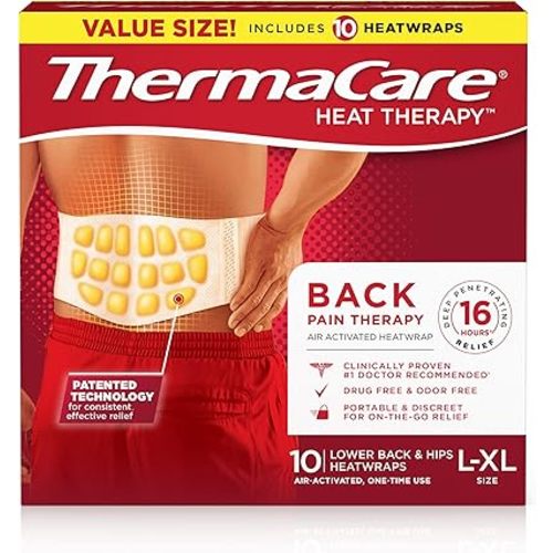 ThermaCare Advanced Back & Hip Therapy Adhesive HeatWraps, Disposable Heat Therapy Patches, Heat Pads for Instant Muscle & Herniated Disc Pain Relief, HSA/FSA Eligible & Approved, L/XL, 10 Count