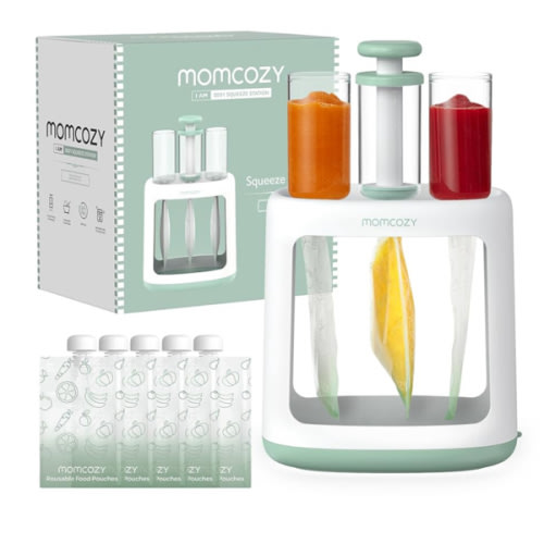 Momcozy Squeeze Station,Baby Food Maker&Pouch Filler for Homemade Baby Puree, BPA-Free, Dishwasher Safe, with Reusable Baby Food Pouches for Babies & Toddlers