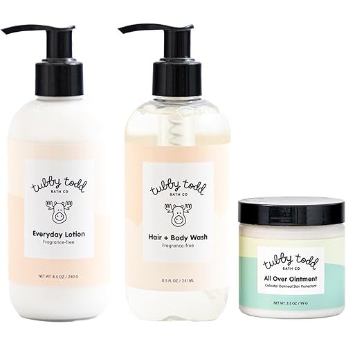 TUBBY TODD 3-Step Baby Bath & Skincare Routine - The Regulars Bundle - 8.5oz Baby Shampoo and Body Wash, 8.5oz Everyday Lotion & 3.5oz All Over Ointment - Fragrance-Free