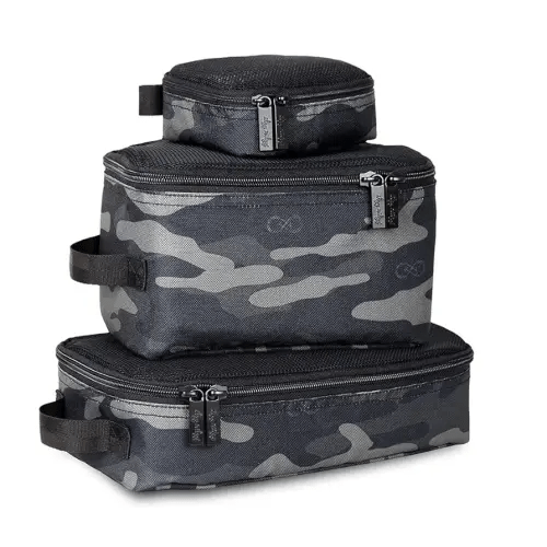 Chelsea + Cole for Itzy Ritzy Packing Cubes – Set of 3 Camo Packing Cubes or Travel Organizers; Each Cube Features a Mesh Top, Double Zippers and a Fabric Handle; Camo
