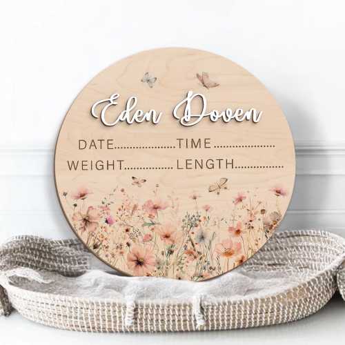 Birth Stat Sign for Baby Girl, Birth Announcement Sign for Hospital, Nursery Name Sign, Newborn Baby Gift, Floral Nursery Decor, Baby Shower
