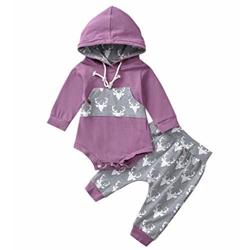 Calsunbaby Newborn Baby Boy Girl Long Sleeve Deer Romper Pullover Hooded Tops Pants 2Pcs Sweatshirt Outfits Set