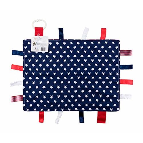 Baby Sensory, Security & Teething Closed Ribbon Tag Lovey Blanket with Minky Dot Fabric: 14”X18” (American Flag)