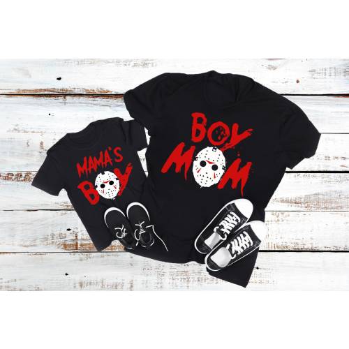 Boy Mom - Mamas Boy Shirt - Horror Clothing - Matching Mom and Baby Boy Shirt Set - Friday  - Toddler and Infant