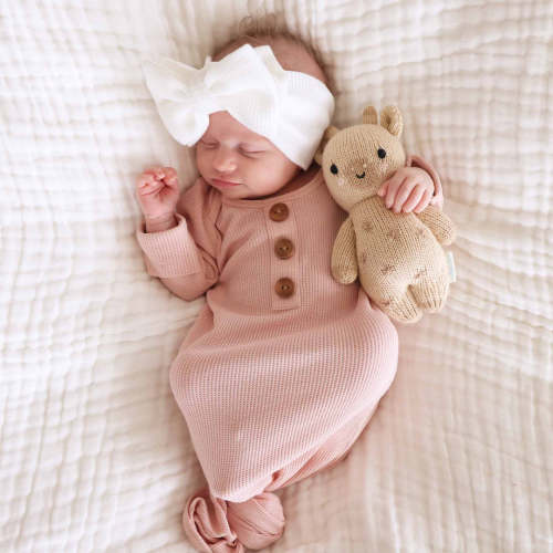 Lovely Pink Waffle Bamboo Newborn Baby Knot Gown & Hat Set