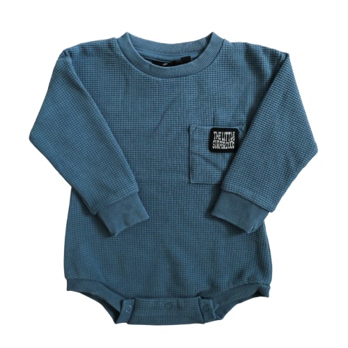 Dark Blue Waffle Bubble Romper