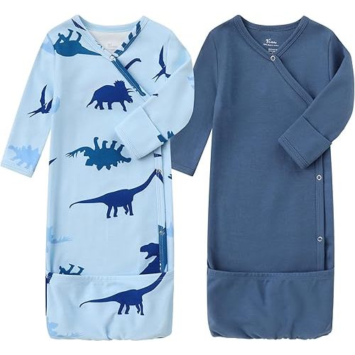 O2 BABY 100% Organic Cotton Kimono Gown with Mittens & Fold-Over Pouch