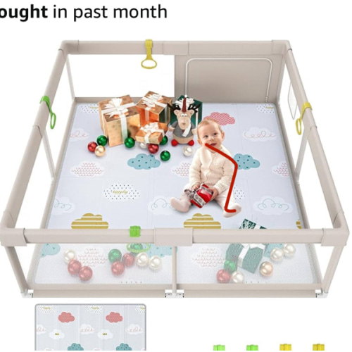 Fodoss Baby Playpen with Mat, 59x59in Playpen for Babies and Toddlers, Kids Play Pen, Extra Large Baby Fence for Infants with Playmates, Toddler Playard