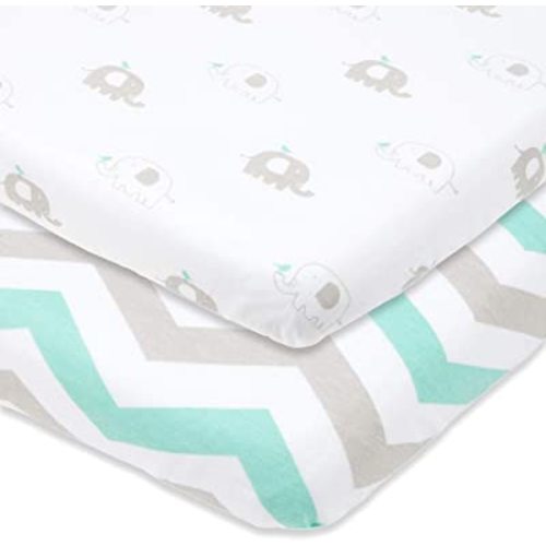 Bassinet Fitted Sheets Compatible with Chicco Lullago Bassinet and Chicco Close to You 3-in-1 Bedside Sleeper – Snuggly Soft Jersey Cotton – Fits Perfectly on 19 x 32 Mattress – Grey, Mint – 2 Pack