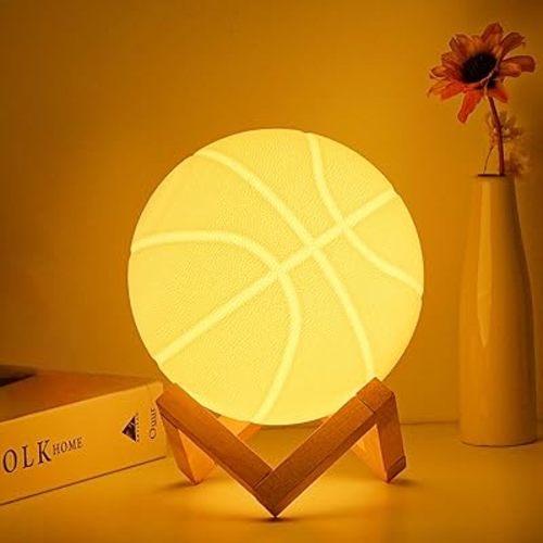 Balkwan Basketball Night Light for Boys 16 Colors Changing Sport Moon Lamp for Kids Dimmable with Remote Control Home Decor Birthday Gifts for Kids Boy (5.9in)