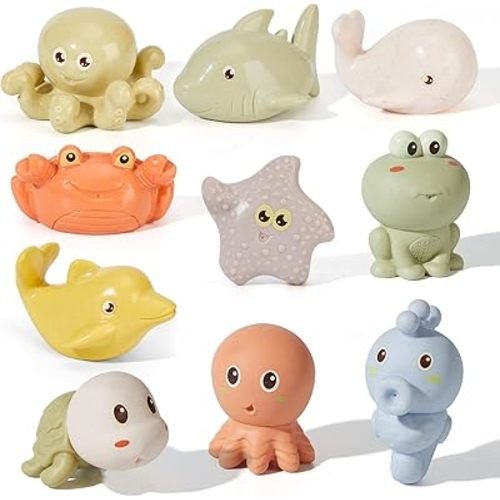 Baby Bath Toys for Babies 6-12 Months 9 Pack Squirt Sea Animal Mold Free Bath Toys Safe and Non Toxic Water Play Kids Preschool Education Toy Learning Skills for Bathroom