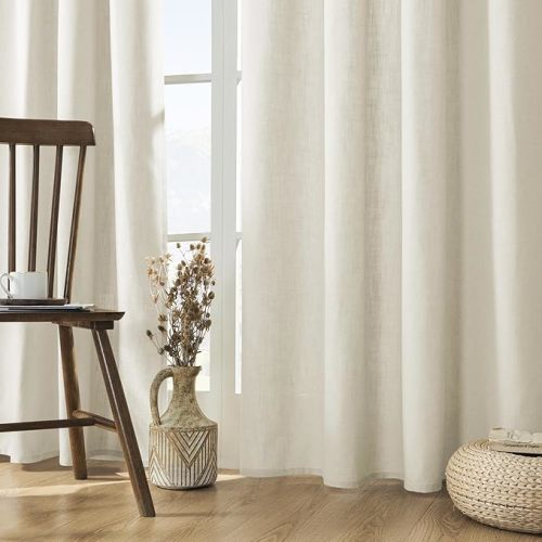 Joydeco Linen Curtains 2 Panel Set,Light Filtering, Ivory on Linen Curtains 96 Inch Curtains for Living Room, Cream Drapes 96 Inches Long Rod Pocket Back Tab Curtains (96" L x 52" W)