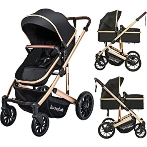 Infant Newborn Baby Bassinet Stroller - 2 in 1 High Landscape Convertible Stroller with Reversible Seat | Foldable Aluminum Alloy Pram Anti-Shock Toddler Pushchair Strollers for 0-36 Months Babies