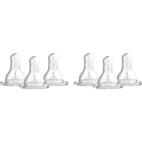 Dr. Brown’s Natural Flow® Level 1 Narrow Baby Bottle Silicone Nipple, Slow Flow, 0m+, 100% Silicone Bottle Nipple, 6 Pack