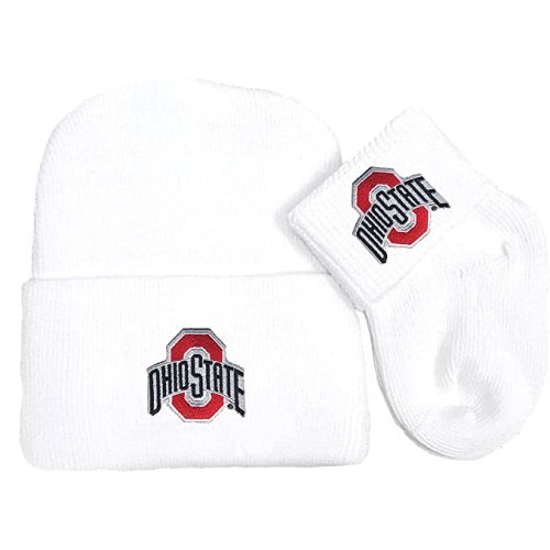 Ohio State Buckeyes Newborn Baby Knit Cap and Socks Set White