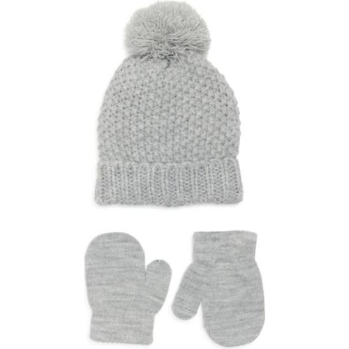 Kids' Seed Stitch Pompom Beanie & Mittens Set, 0-6 M