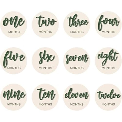 Baby Months Signs,Baby Monthly Milestone Marker Discs,Wooden 3D Baby Milestone Cards for Baby Photos,Laser Engraving Double Sided Signs,Gender-Neutral Gift for Newborn Boy and Girl(6 Pack)