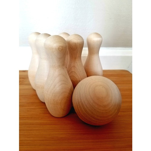 Maple Wooden Bowling Set - Includes Ball and 6 Pins - Organic Natural Sensory Toy - Waldorf Learning Toys