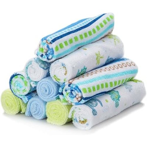 Spasilk 10 Pack Soft Terry Bath Washcloths – Newborn Boy or Girl, Blue Stripes