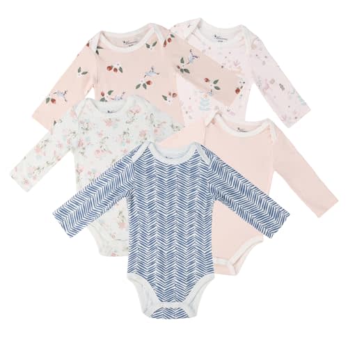 Baby Girls Long-Sleeve Bodysuit,100% Cotton 5 Pack One-Piece Baby Clothes,0-24 Months Soft Baby Girls Rompers