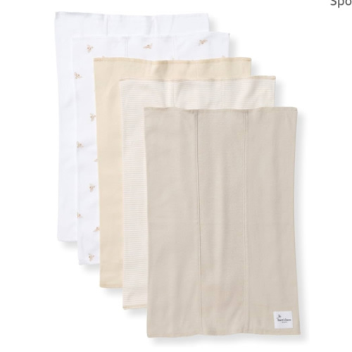 Burt's Bees Baby Infant Burp Cloths, 100% Organic Cotton Extra Absorbent Soft Fabric Drool Cloths, 5-Pack Newborn Must-Have Essential Large Burping Cloths, One Size 17 x 11.75 Inches
