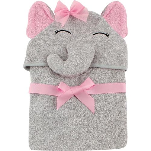 Hudson Baby Unisex Baby Cotton Animal Face Hooded Towel, Pretty Elephant, One Size