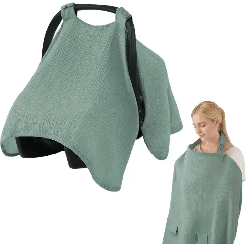 2-in-1 Muslin Baby Car Seat Cover, Multi-use Nursing Cover for Breastfeeding and Car Seat