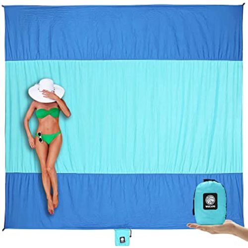 WEKAPO Beach Blanket Sandproof Waterproof, Extra Large Beach Mat, Oversized & Compact Sand Free Mat Quick Drying, Lightweight & Durable with 6 Stakes & 4 Corner Pockets