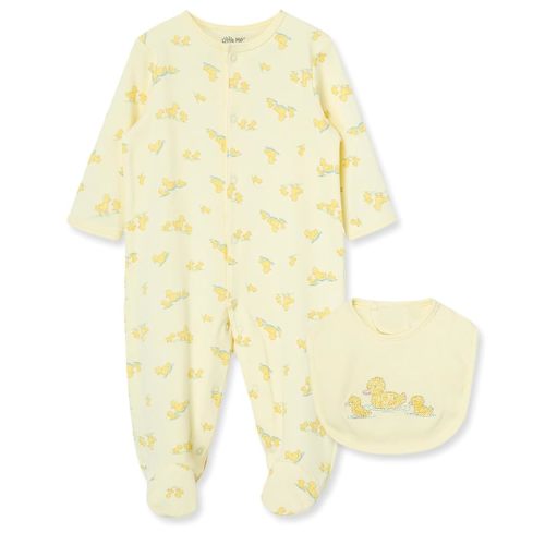 Little Me Clothes for Baby Girls 100% Cotton Scratch Free Tag 2-Piece Zipper Closure Footie and Headband Set, Baby Essentials