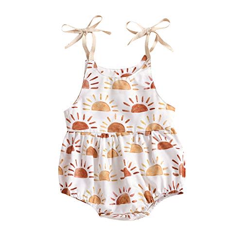 JLKGICF Infant Newborn Baby Girl Floral Romper Kids Spaghetti Strap One Piece Jumpsuit Shorts Toddler Summer Overall Clothes