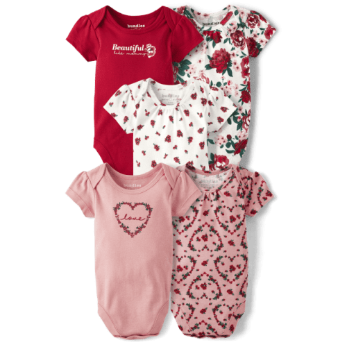 Baby Girls Daisy Bodysuit 5-Pack - Red