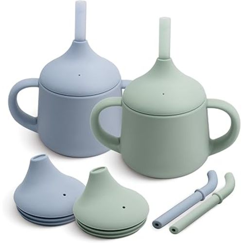Moonkie Silicone Baby Sippy Cups | 3 Stages Training Cup Straw Cup for Infants Toddlers and Kid | 4 oz 2Pack