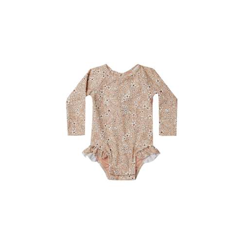 Quincy Mae ONE-PIECE girls rashguard | apricot floral