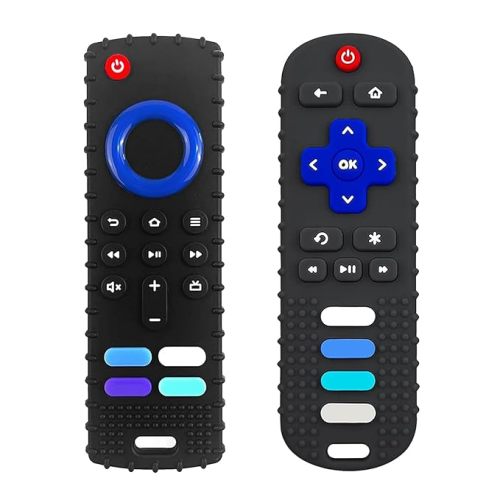 2Pcs Silicone Teething Toys, Remote Control Shape Teethers for Babies Remote Teething Toys, Silicone TV Remote Teether BPA Free/Refrigerator Safe