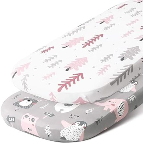 Stretch Fitted Bassinet Sheet Set BROLEX 2 Pack Cradle Sheets for Bassinet Pad/Mattress,Unisex Boys Girls,Ultra Soft,Jungle Animals
