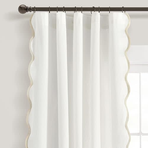 Lush Decor Coastal Chic Scallop Edge Window Curtain Panel Pair, 52" W x 84" L, Neutral & White