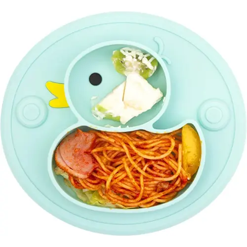 Lightening Baby Plate Silicone Toddler Plates Suction Placemat Divided Duck Dishes for Kids and Infants One-Piece Strong Suction, BPA Free, Microwave Dishwasher Safe