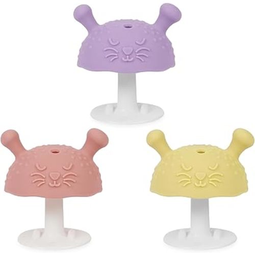 BumbleBee Soft Silicone Teething Toys Set | Easy to Grasp Toy for Baby Teething Relief - 3+ Months & Soothes Sore Gums | BPA-Free Silicone Teether 3pcs, Pink,Purple & Yellow