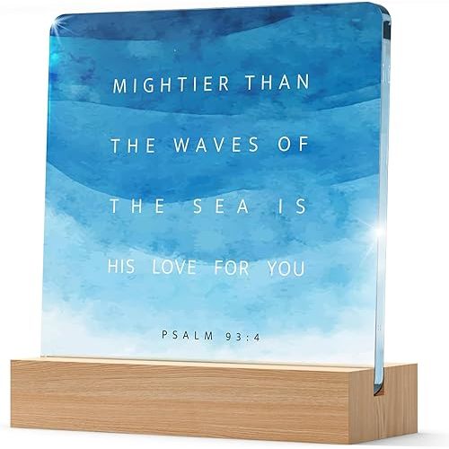 Inspirational Nautical Ocean Decor Mightier Than The Waves of The Sea Psalm 93:4 Gifts for Baby Kids Girl Boy Nursery Teen Room Bible Verse, Summer Beach House Decor, Christian Art Decorative