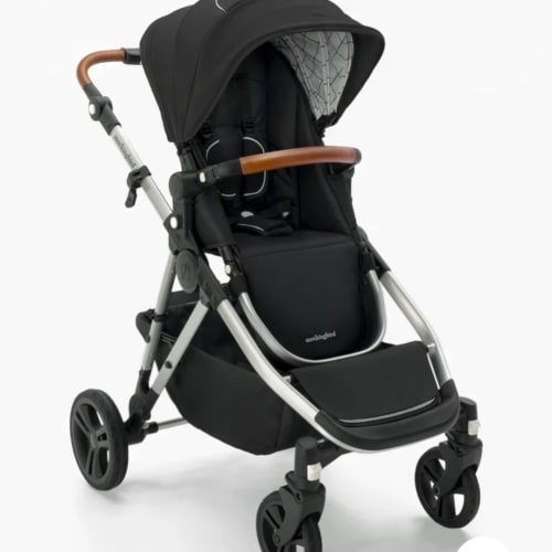 Mockingbird Single-to-Double Stroller 2.0 | Black, Windowpane, Silver with Penny Leather