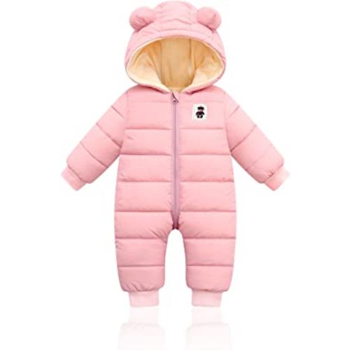 Baby Girls Boy Snowsuit Romper, Infant Jumpsuit Winter Clothes, Newborn Hooded Footed Puffer Bodysuits 0-24 Months