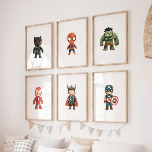6 Nursery Avengers Wall Art - Cute Superhero Nursery Decor - Boys Bedroom Prints - Kids Room Posters - Digital Download - All Sizes Included