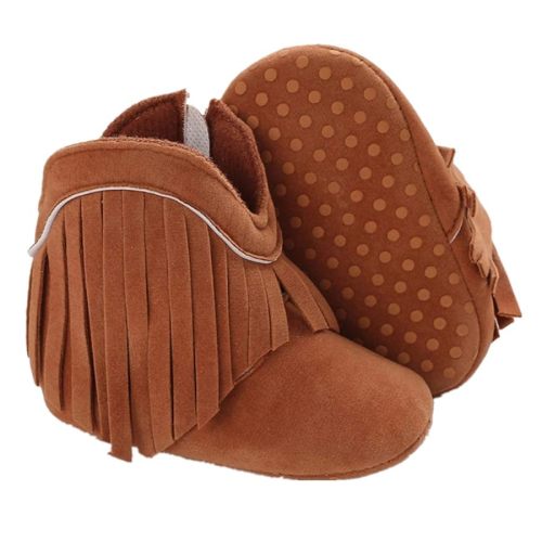WILLFUN Baby Girls Boots with Tassels Infants Soft Sole Shoes Toddler Zipper Short Bootie