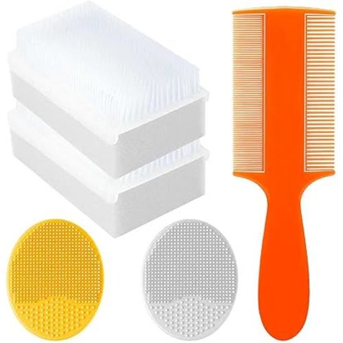 Cradle Cap Brush for Babies, Set of 5 Baby Bath Essentials with Bath Sponge Silicone Scrubber Long Handle Comb for Newborns Toddlers Boys Girls (Orange)