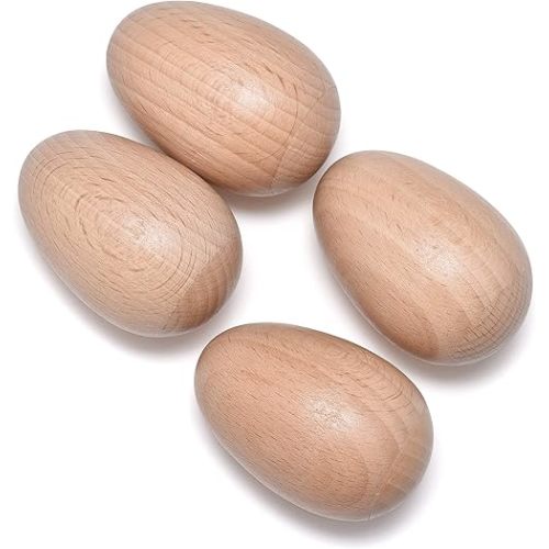 4 PCS Wood Egg Shakers Set, Musical Percussion Instruments, Natural Finish