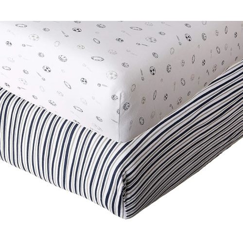American Baby Company 2 Pack Fitted Crib Sheets 28" x 52", Soft Breathable Neutral 100% Cotton Jersey Sheet, Navy/Grey Sports Stripes, for Boys and Girls, Fits Crib and Toddler Bed mattresses